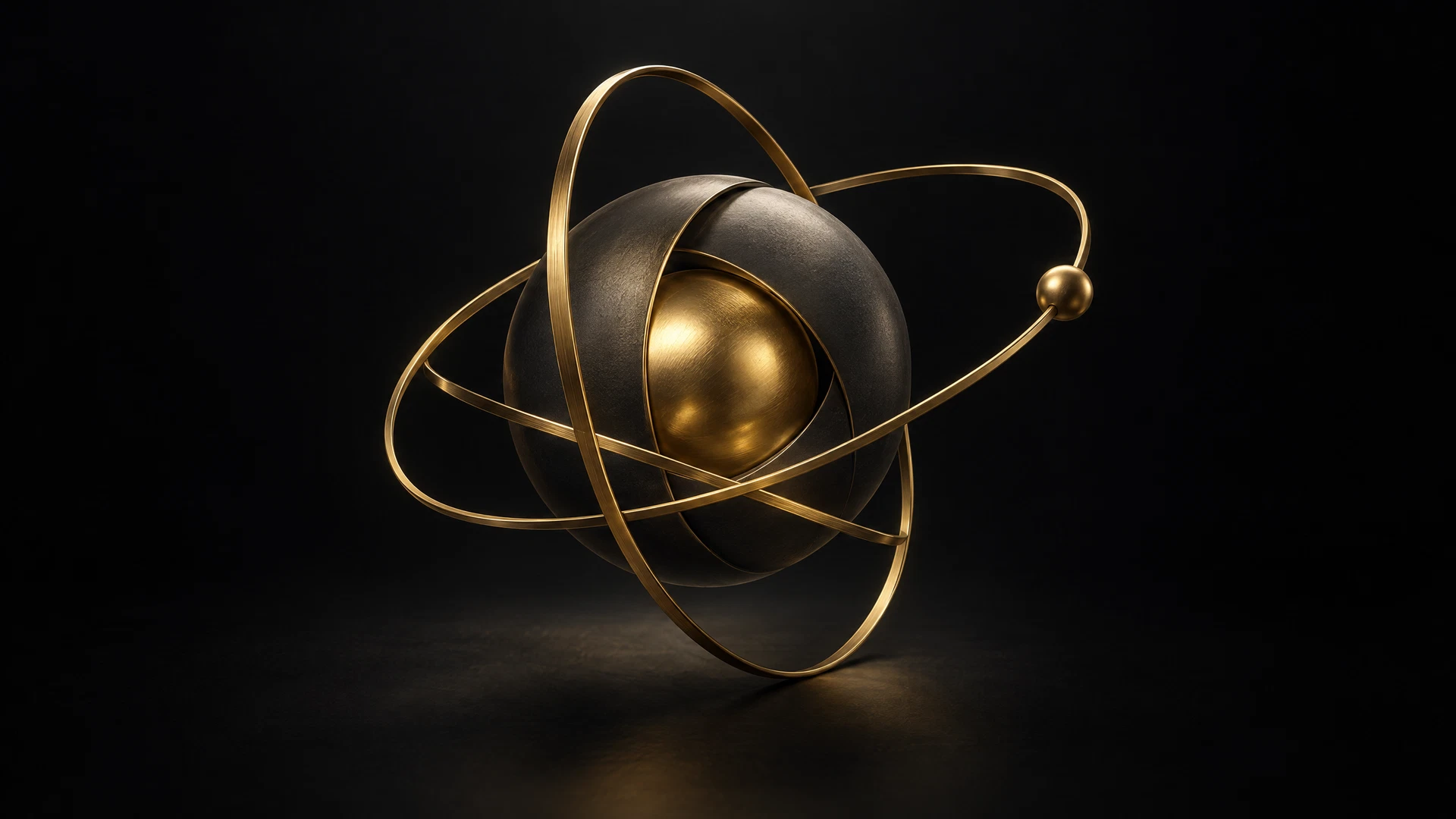 A conceptual orbital form against a dark field.